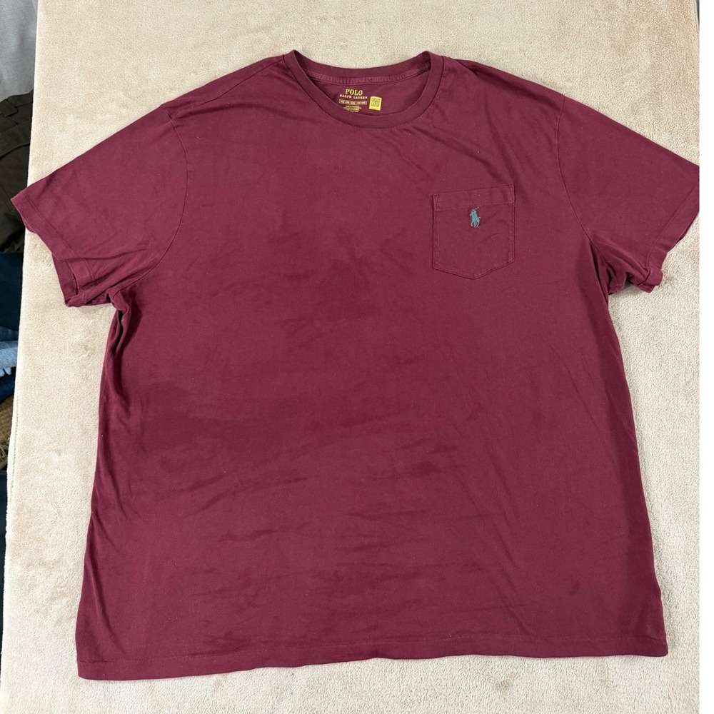 Polo Ralph Lauren Pocket T-shirts Mens‎ size 2XB Big Burgundy Shorts Sleeve Flaw
